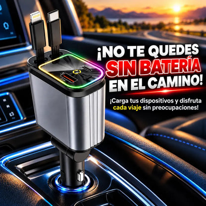 Cargador para Auto 4 en 1 | Carga Varios Dispositivos sin Enredos