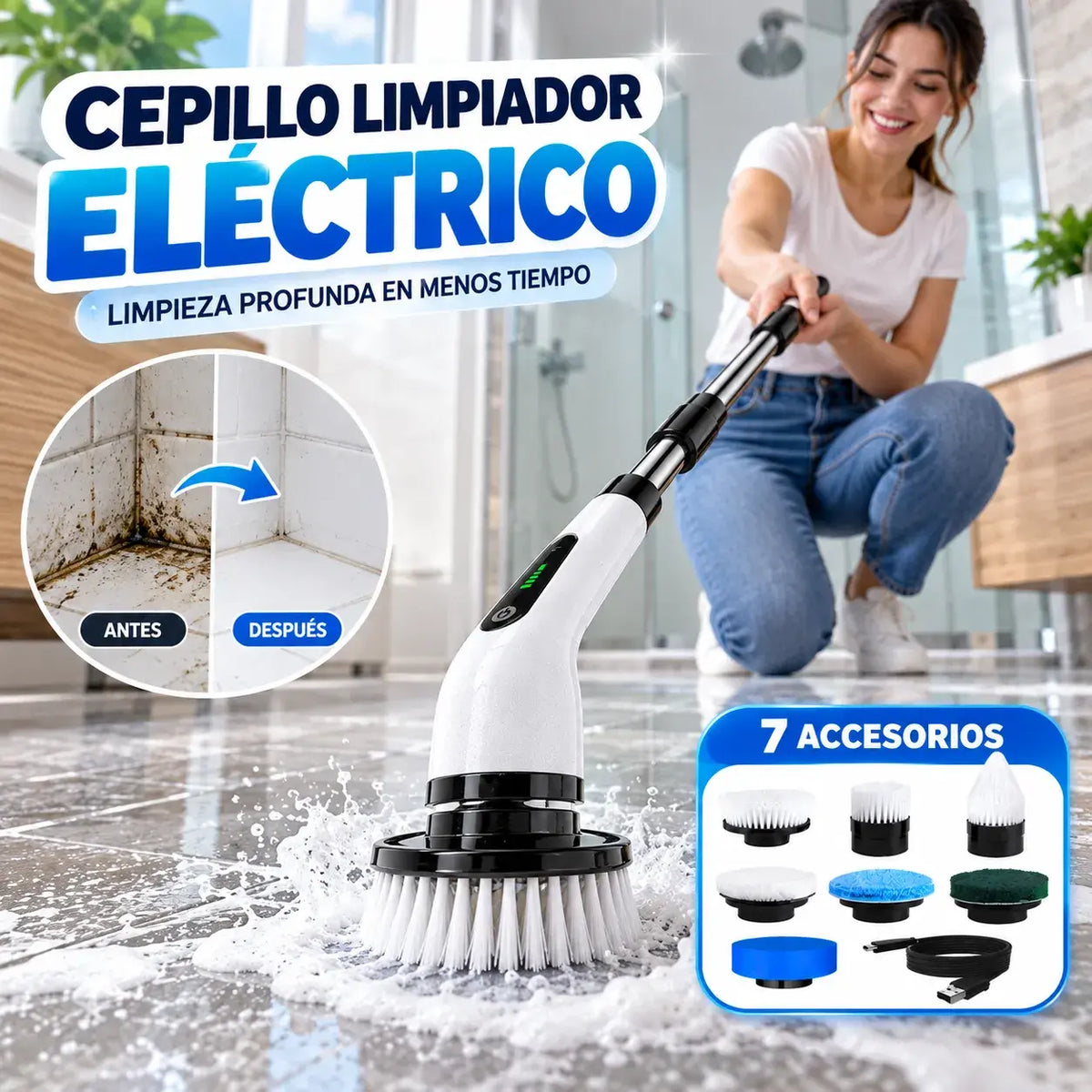 Cepillo Limpiador Eléctrico 7 en 1 para el Hogar