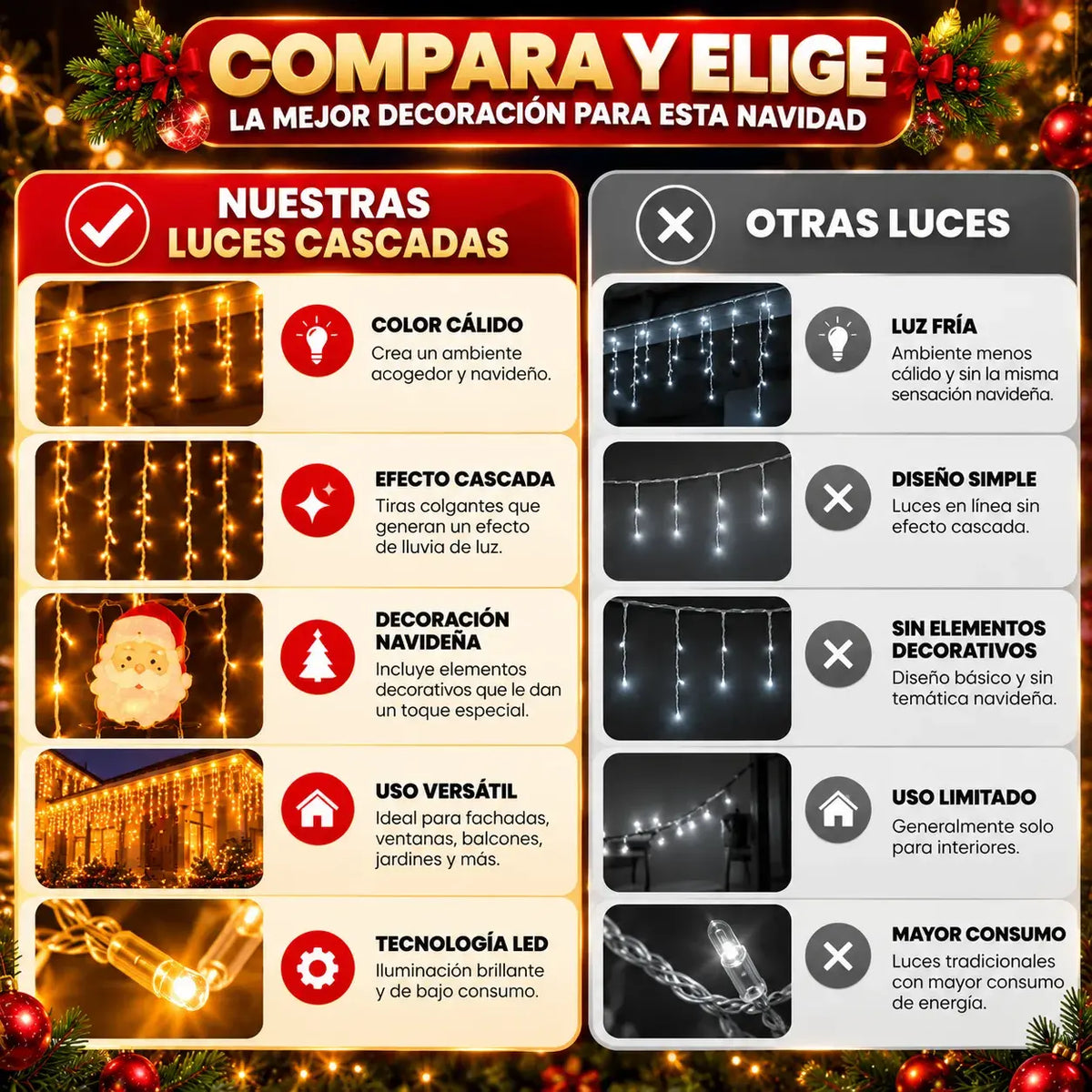 Luces Cascadas LED | Transforma tu Hogar esta Navidad