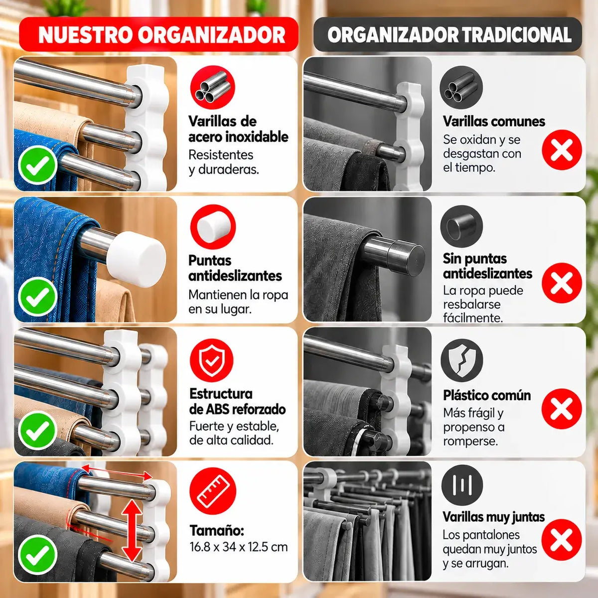 Percha Organizadora X3 | Ahorra Espacio y Organiza tu armario.