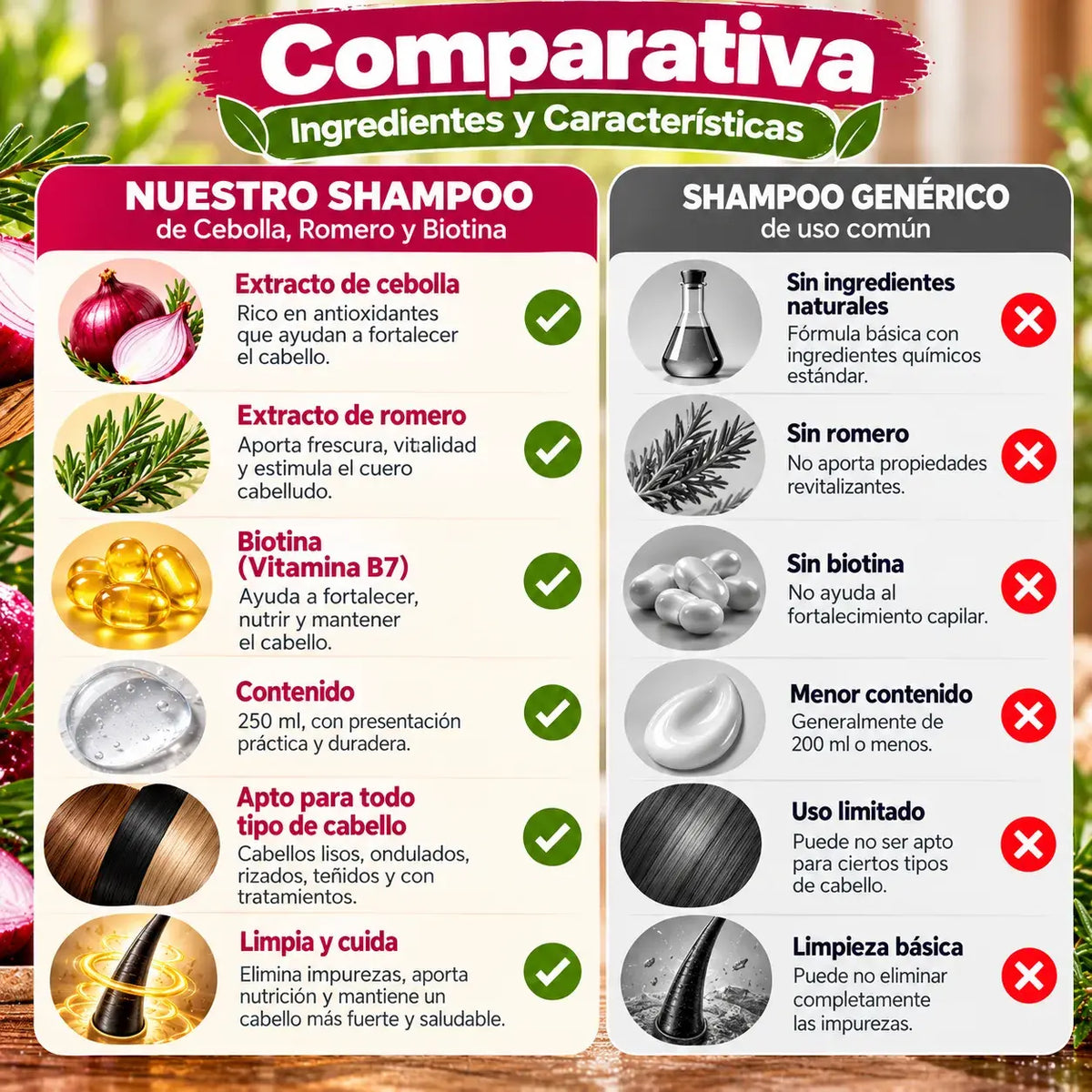 Shampoo de Cebolla, Romero y Biotina | Fortalece el Cabello Débil