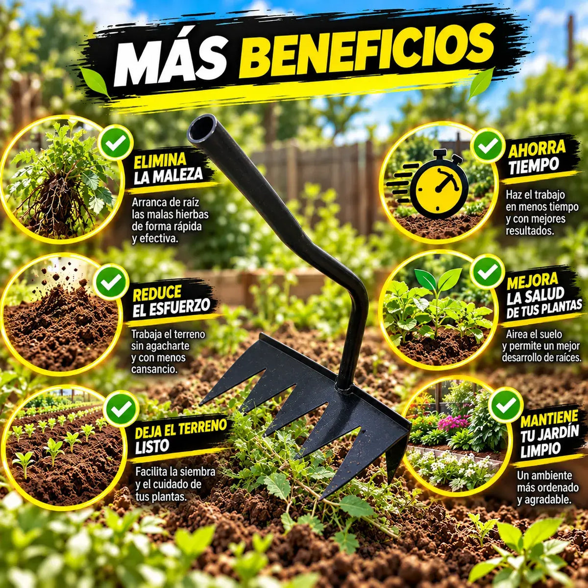 Rastrillo Deshierbador de Acero | Quita Maleza en Huertos y Jardines