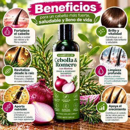 Shampoo de Cebolla, Romero y Biotina | Fortalece el Cabello Débil