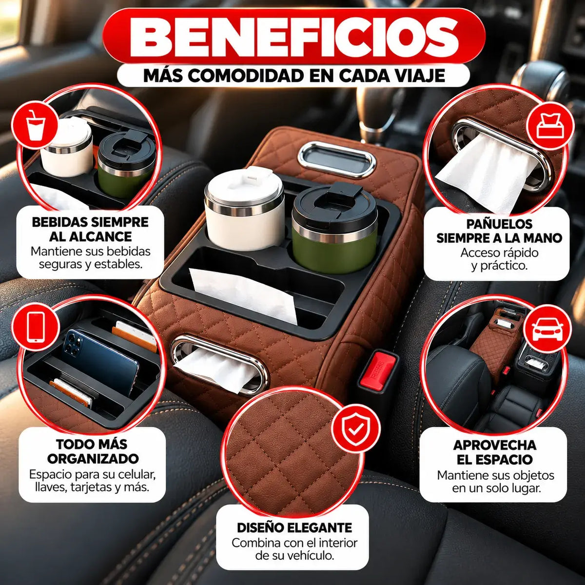 Organizador para Reposabrazos de Carro | Más Espacio y Orden al Conducir